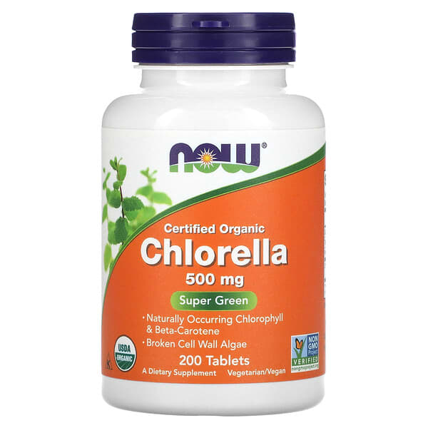 NOW Foods, Chlorella Orgânica Certificada, 500 mg, 200 Comprimidos