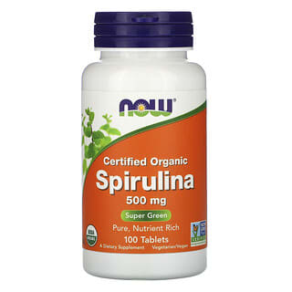NOW Foods, Espirulina orgánica certificada, 500 mg, 100 comprimidos