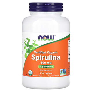 NOW Foods, Espirulina orgánica certificada, 500 mg, 500 comprimidos