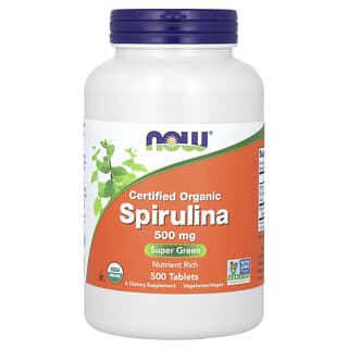 NOW Foods, Espirulina orgánica certificada, 3000 mg, 500 comprimidos (500 mg por comprimido)