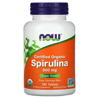 NOW Foods, Spiruline Certifiée Bio, 500 mg, 180 Comprimés