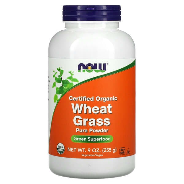 NOW Foods, Certified Organic Wheat Grass, Pure Powder, 9 oz (255 g)