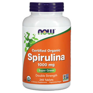 NOW Foods, Espirulina orgánica certificada, 1000 mg, 240 comprimidos