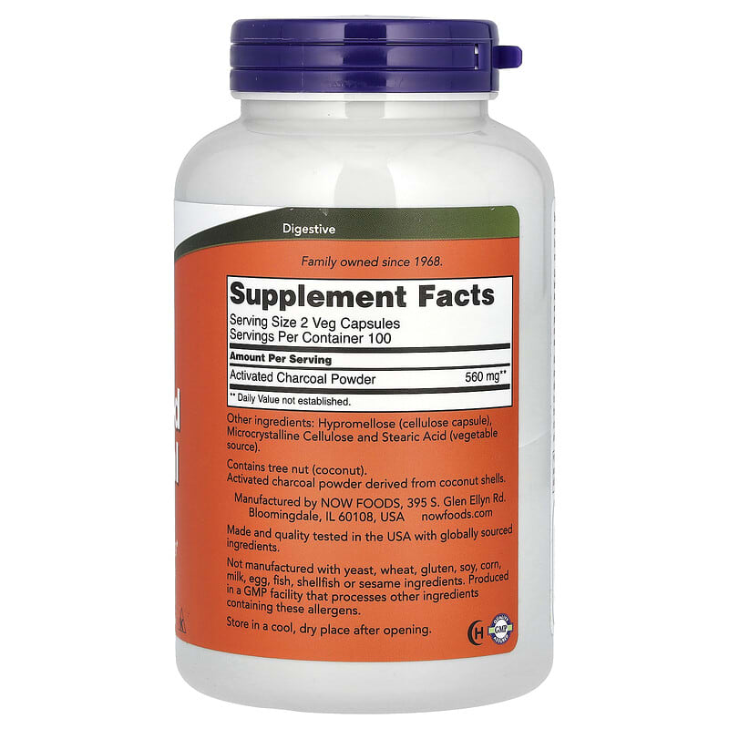 Activated Charcoal, 200 Veg Capsules (280 mg per Capsule)