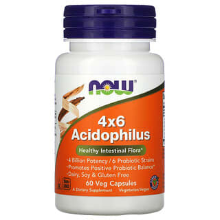 NOW Foods, 4x6 Acidophilus, 60 Cápsulas Vegetais