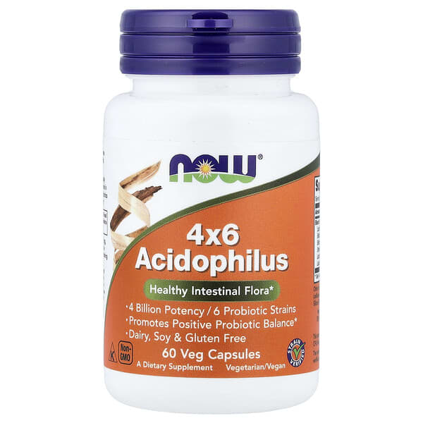NOW Foods 4x6 Acidophilus, 60 Veg Capsules