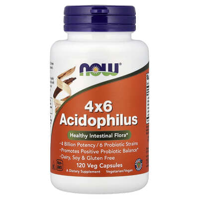 NOW Foods, 4x6 Acidophilus Vegetarian Capsules, 120 Capsules
