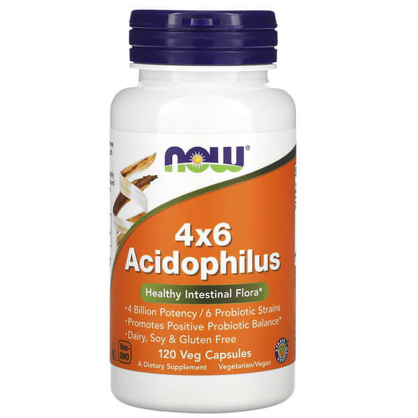 NOW Foods, 4x6 Acidophilus, 120 Veg Capsules