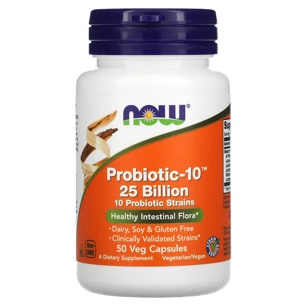 NOW Foods, Probiotic-10, 25 млрд КУО, 50 вегетаріанських капсул