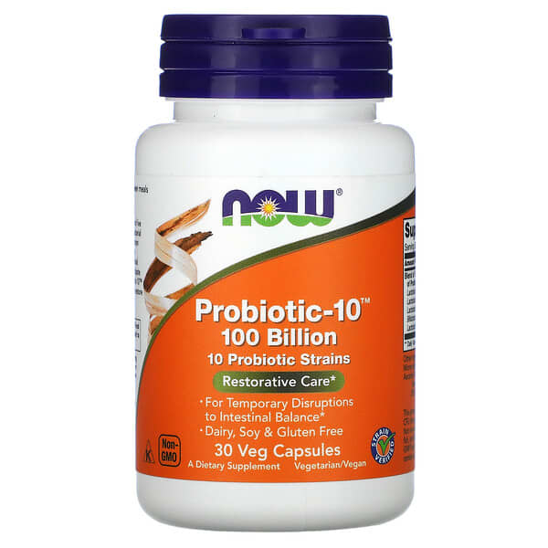 NOW Foods‏, Probiotic-10, טיפול משקם, 100 מיליארד, 30 כמוסות צמחיות