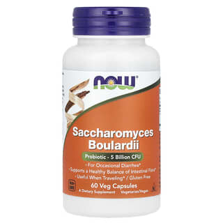 NOW Foods, Saccharomyces boulardii, Suplemento probiótico, 5000 millones de UFC, 60 cápsulas vegetales