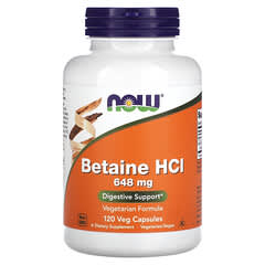 NOW Foods, гидрохлорид бетаина, 648 мг, 120 растительных капсул