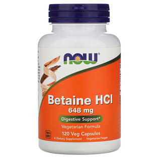 NOW Foods, гидрохлорид бетаина, 648 мг, 120 растительных капсул