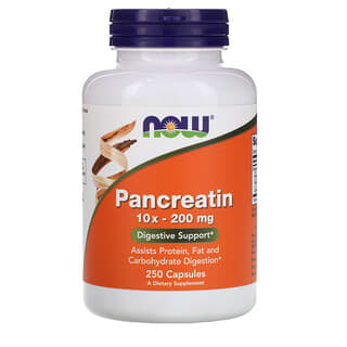 NOW Foods, Pancreatina, 10X, 200 mg, 250 cápsulas