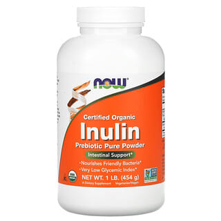NOW Foods, Inulina orgánica certificada, Prebiótico puro en polvo, 454 g (1 lb)
