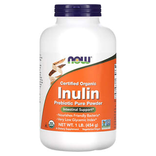 NOW Foods, Inulina orgánica certificada, Prebiótico puro en polvo, 454 g (1 lb)