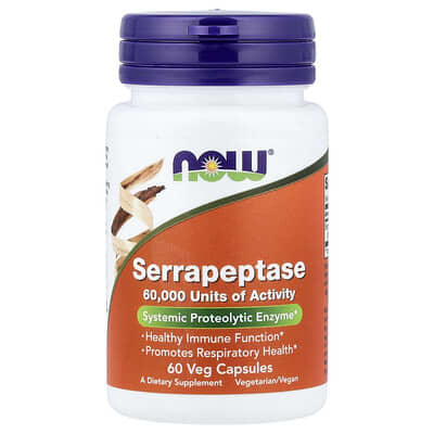 NOW Foods, Serratiopeptidase, 60 Vegetarian Capsules (27 mg per capsule)