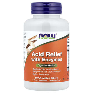 NOW Foods, средство для снижения кислотности с ферментами, 60 жевательных таблеток