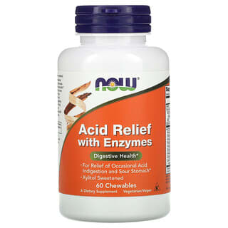 NOW Foods, Acid Relief with Enzymes（酵素配合アシッドリリーフ）、チュアブルサプリメント60粒