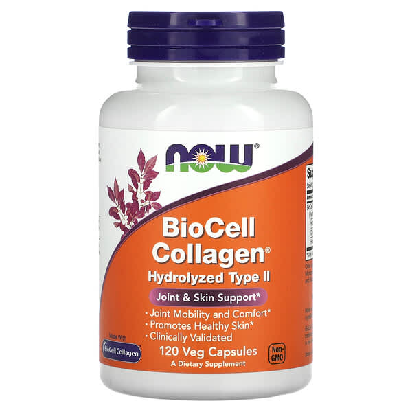 NOW Foods‏, קולגן BioCell, סוג II שעבר הידרוליזה, 120 כמוסות צמחיות