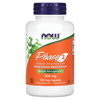NOW Foods, Fase 2, Neutralizador de Amido, 500 mg, 120 Cápsulas Vegetais