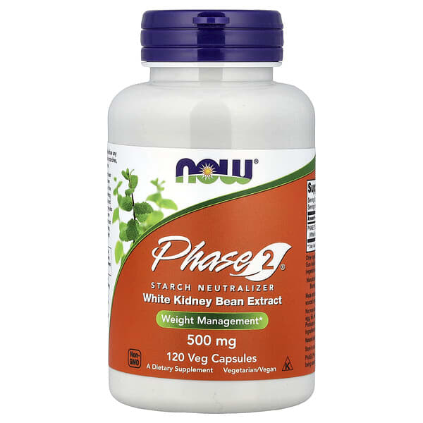 NOW Foods Phase 2®, Starch Neutralizer, 500 mg, 120 Veg Capsules