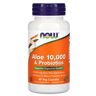 NOW Foods, Aloe 10 000 et Probiotiques, 60 Gélules végétales