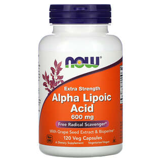 NOW Foods, альфа-липоевая кислота, усиленное действие, 600 мг, 120 растительных капсул