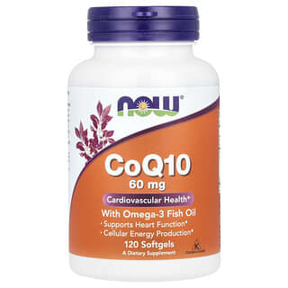 NOW Foods, CoQ10 con aceite de pescado omega-3, 60 mg, 120 cápsulas blandas