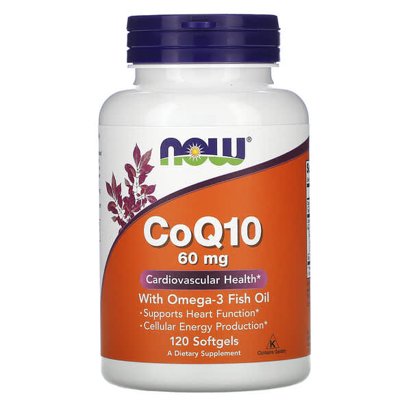 NOW Foods‏, CoQ10 עם שמן דגים אומגה 3, 60 מ"ג, 120 כמוסות רכות