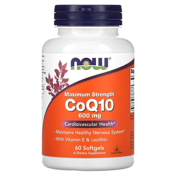 NOW Foods, коэнзим Q10 с витамином E и лецитином, максимальная эффективность, 600 мг, 60 капсул
