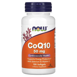 NOW Foods, CoQ10, 50 mg, 100 Kapsul Gel Lunak