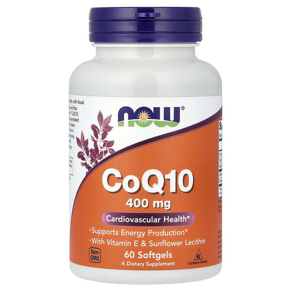 NOW Foods, 비타민E 및 해바라기 레시틴 함유 CoQ10, 소프트젤 60정