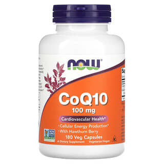 NOW Foods, CoQ10 com Baga de Espinheiro, 100 mg, 180 Cápsulas Vegetais