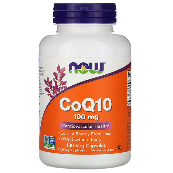 NOW Foods‏, CoQ10 עם גרגירי עוזרר, 100 מ"ג, 180 כמוסות צמחיות