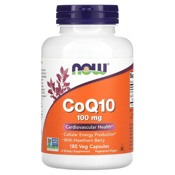 NOW Foods, CoQ10, mit Weißdorn, 100 mg, 180 vegetarische Kapseln