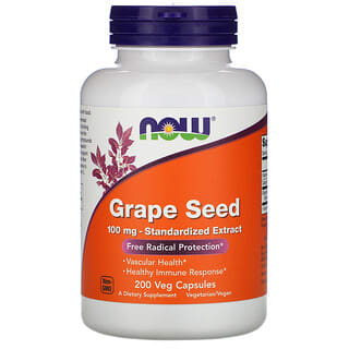 NOW Foods, Semilla de uva, Extracto estandarizado, 100 mg, 200 cápsulas vegetales
