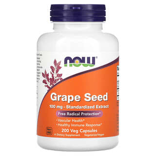 NOW Foods, Grape Seed, Traubenkern, standardisiertes Extrakt, 100 mg, 200 vegetarische Kapseln