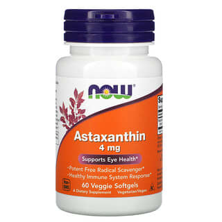 NOW Foods, Astaxanthin, 4 mg, 60 Cápsulas Softgel Vegetais