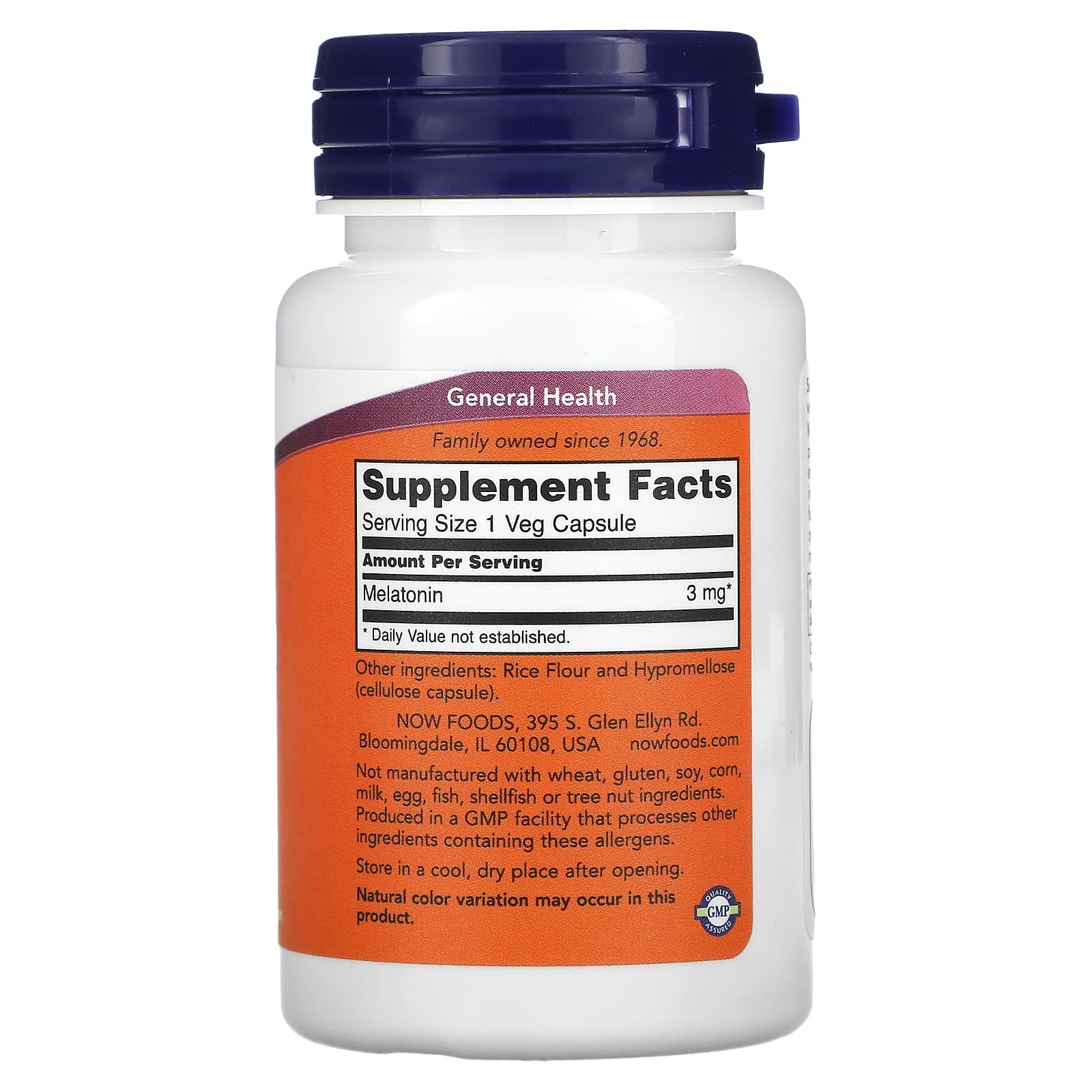 NOW Foods Melatonin 3mg 60 Veg Capsules – Sleep Aid, Non-GMO, Exp 04/2028