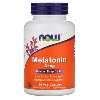 NOW Foods, Mélatonine, 3 mg, 180 capsules végétariennes