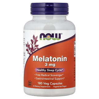 NOW Foods, Melatonină, 3 mg, 180 capsule vegetale