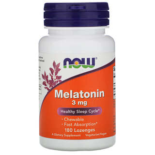 NOW Foods, Melatonina, 3 mg, 180 Pastilhas