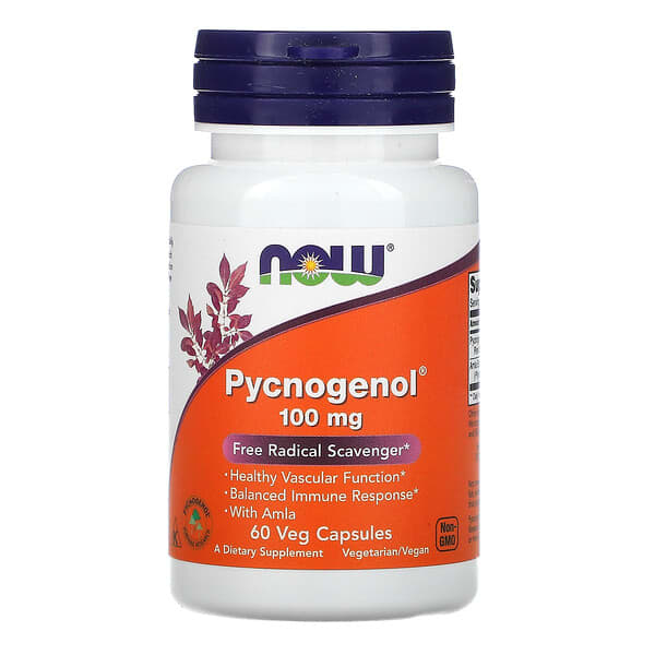 NOW Foods‏, תוסף תזונה Pycnogenol‏, 100 מ"ג, 60 כמוסות צמחיות