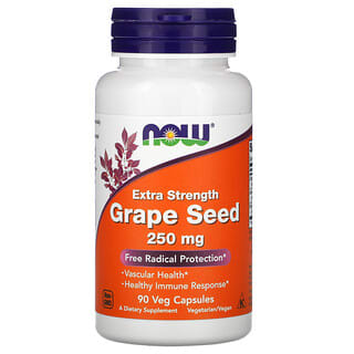 NOW Foods, Semilla de uva con concentración extra, 250 mg, 90 cápsulas vegetales