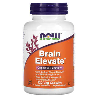 NOW Foods, Brain Elevate, поддержка здоровья мозга, 120 вегетарианских капсул