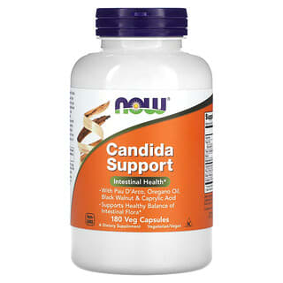 NOW Foods‏, תוסף תזונה Candida Support לתמיכה באיזון חיידקי המעיים, 180 כמוסות צמחיות