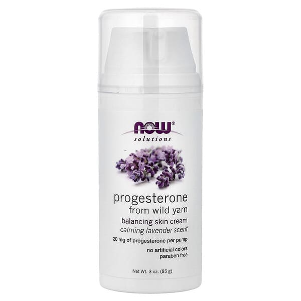 NOW Foods, Solutions, 야생 얌에서 추출한 프로게스테론, 밸런싱 스킨 크림, 카밍 라벤더, 85g(3oz)