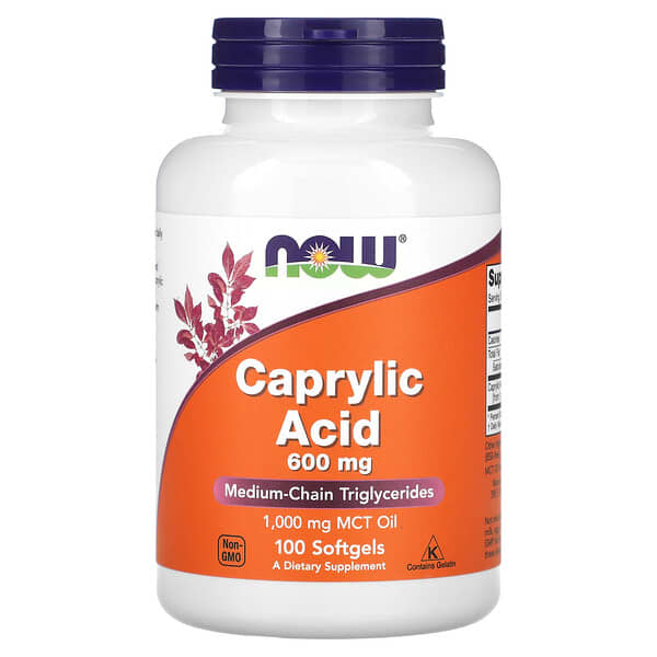 NOW Foods, Caprylic Acid, Caprylsäure, 600 mg, 100 Weichkapseln