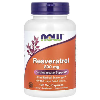 NOW Foods, Resveratrol natural, 200 mg, 120 cápsulas vegetales